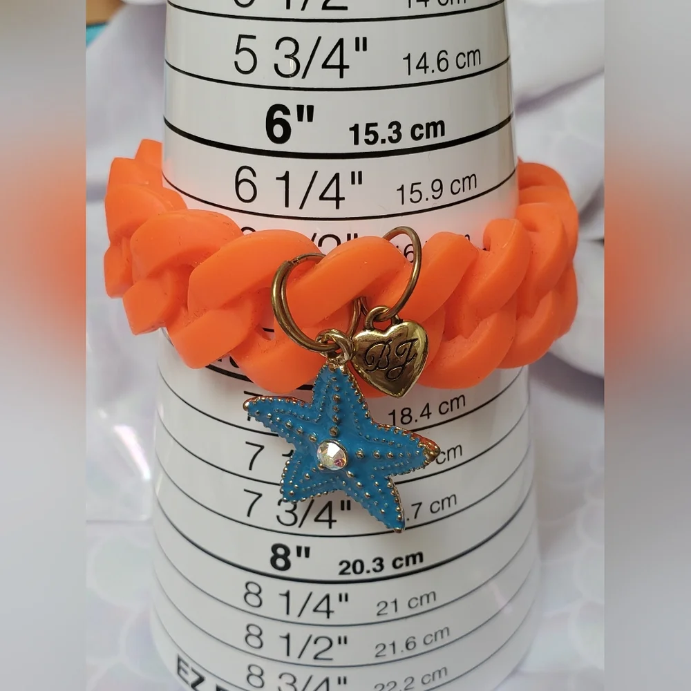 Neon Orange Rubber Rope Betsey Johnson Starfish Bracelet Vintage
